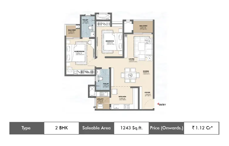 2 BHK-1243 Sq.ft