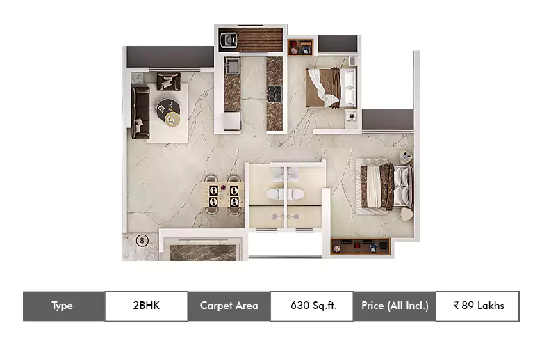 2 BHK-630 Sq.ft.